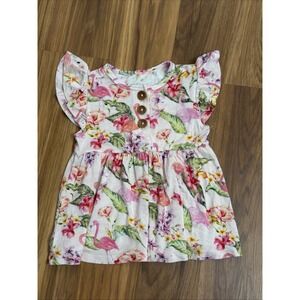 Posh Peanut Baby Girls 12-18 Months Flamingo Hibiscus Twirly Ruffle Shirt VGC